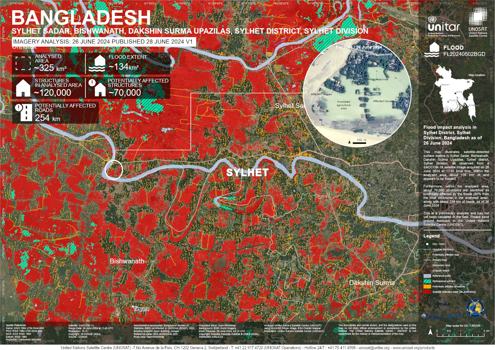 UNOSAT UNOSAT A3 Natural Landscape SylhetSadar Sylhet Bangladesh 26June2024 