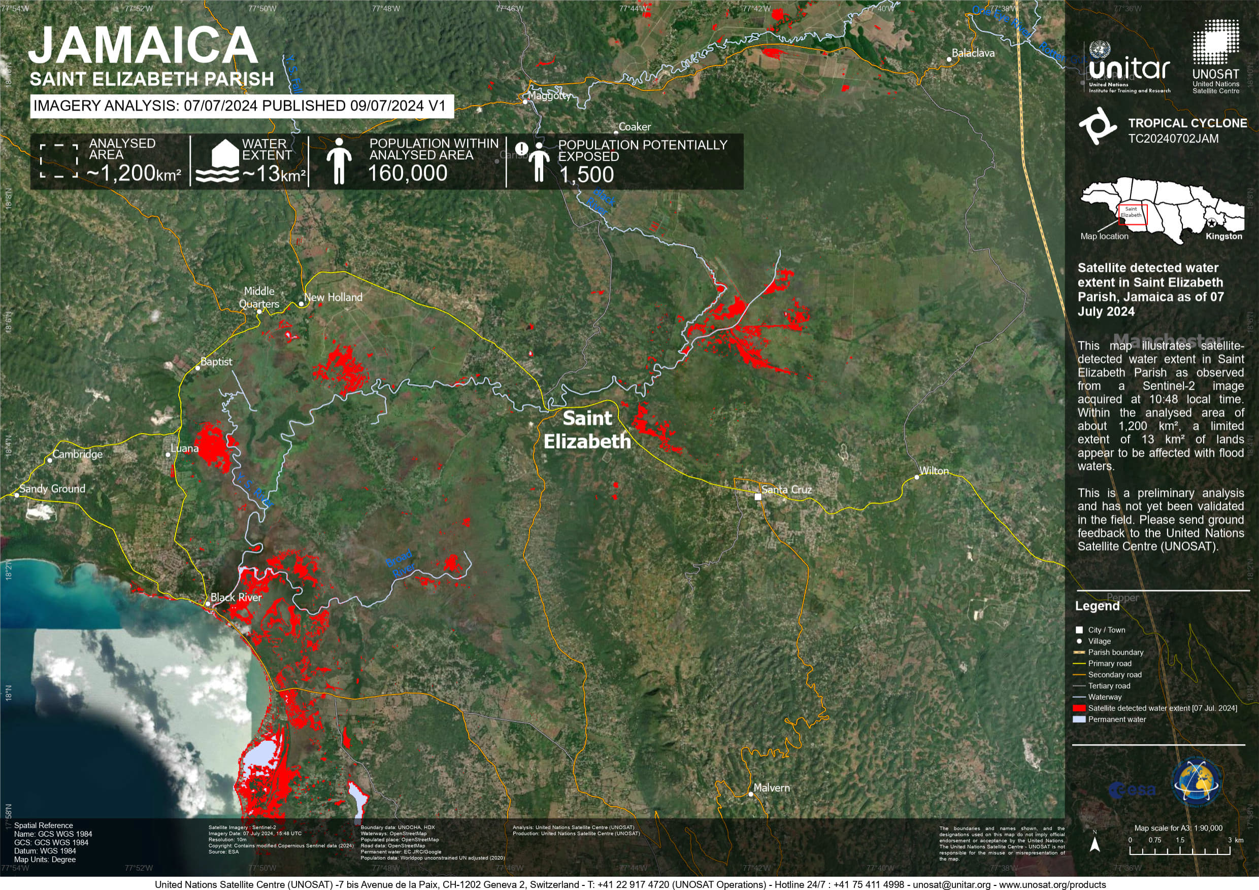 Satellite Detected Water Extent In Saint Elizabeth Parish Jamaica As